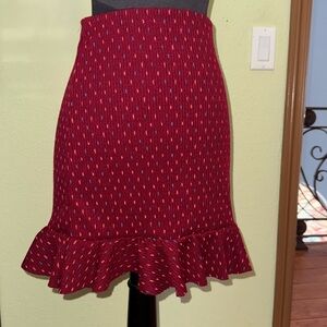 Free People Red Mini Pencil Skirt with Ruffles